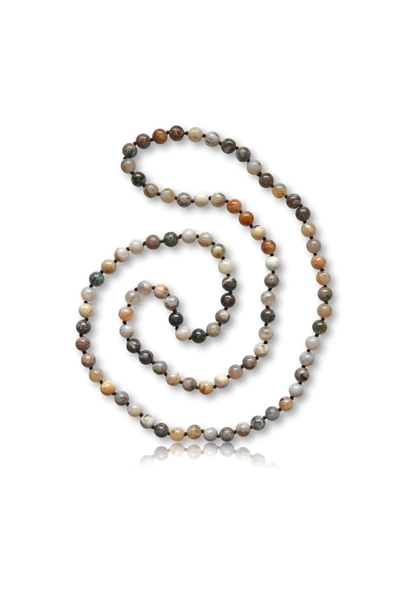 36 Inch 7-8MM Polished-Fininsh Genuine Semi-Precious Stone Endless Infinity Long Beaded Strand Necklace. (Bamboo-agate)