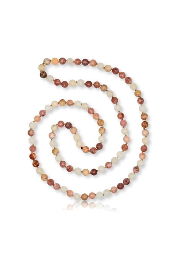 36 Inch 7-8MM Polished Genuine Multi-Color Mixed of Sun and Moon Stone Endless Infinity Chakra Mala Style Beaded Strand Necklace.
