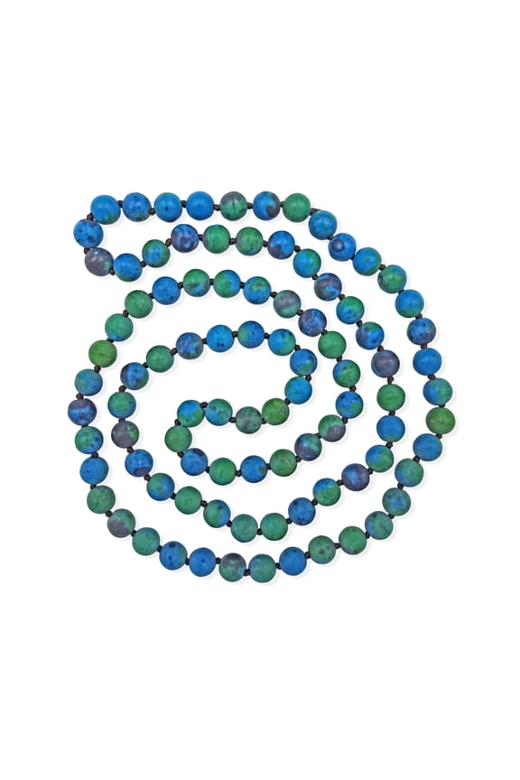 36 Inch 8MM Matte Finish Reconstituted Azurite Long Endless Infinity Beaded Strand Necklace.