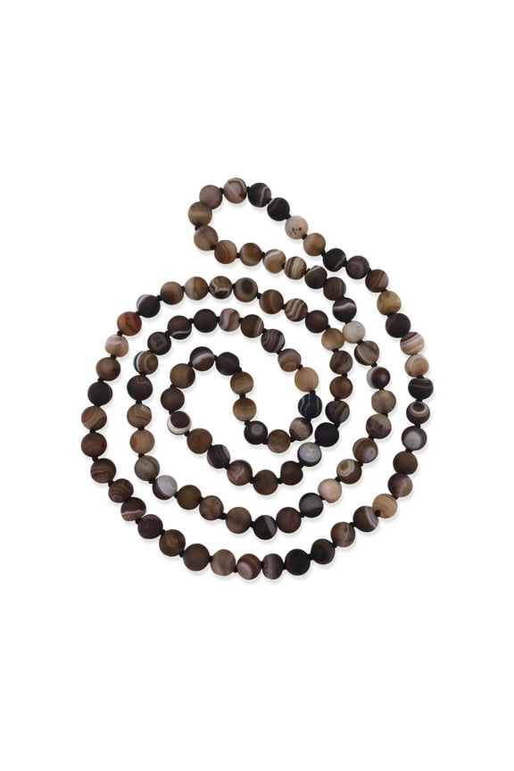 36 Inch 8MM Matte Finish Semi-Precious Genuine Brown Striped Agate Long Endless Infinity Beaded Strand Necklace.