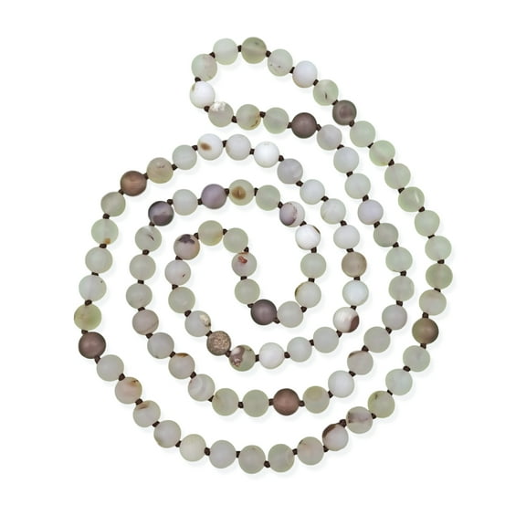 36 Inch 8MM Matte Finish Semi-Precious Genuine White Flower Agate Long Endless Infinity Beaded Strand Necklace.