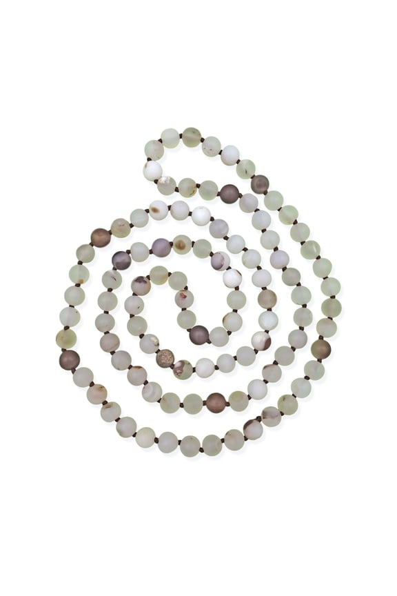 36 Inch 8MM Matte Finish Semi-Precious Genuine White Flower Agate Long Endless Infinity Beaded Strand Necklace.