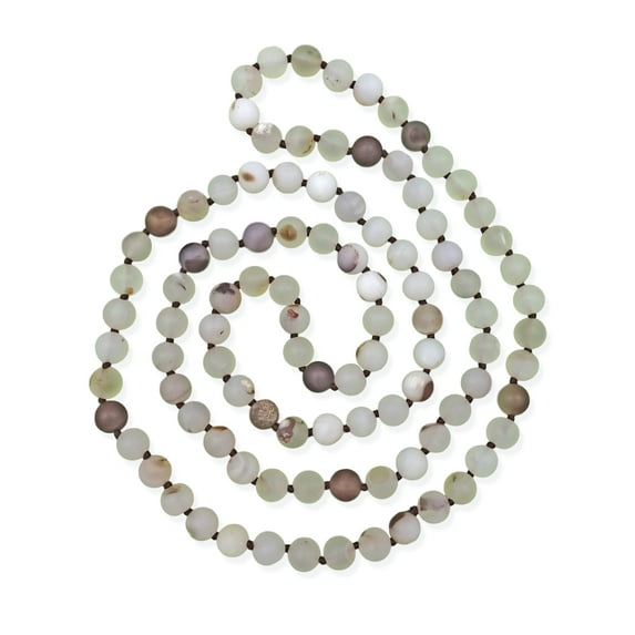 36 Inch 8MM Matte Finish Semi-Precious Genuine White Flower Agate Long Endless Infinity Beaded Strand Necklace.