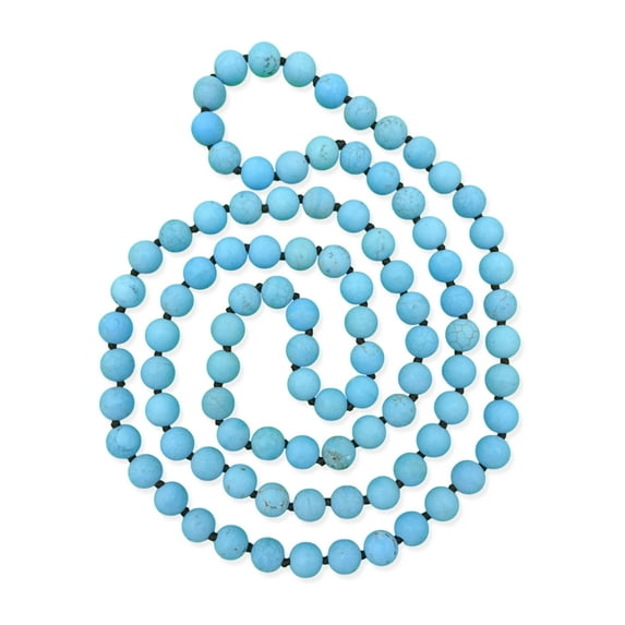 36 Inch 8MM Matte Finish Semi-precious Blue Magnesite Stone Long Endless Infinity Beaded Strand Necklace.