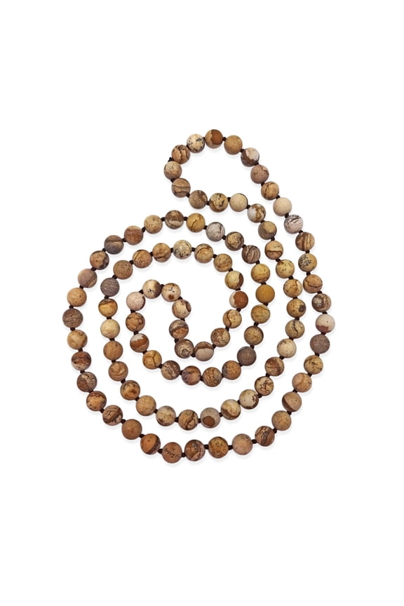 36 Inch 8MM Matte Finish Semi-precious Genuine Picture Jasper Long Endless Infinity Beaded Strand Necklace.