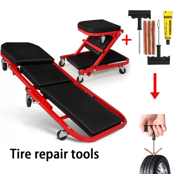 36-Inch Adjustable Folding Creeper Seat with 6-Wheel Design and Load Board for Automotive Maintenance and Outdoor Use
