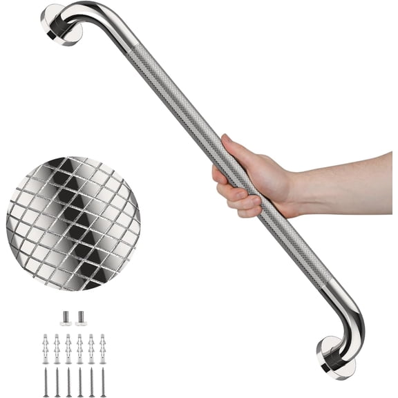 36 Inch Anti Slip Shower Grab Bar, 1 Pack Chrome Stainless Steel Bath Grab Bar, Knurled Bathroom Safety Rail, Shower Handrail Support, Handicap Elderly Balance Assist Handles-1.25" Diameter