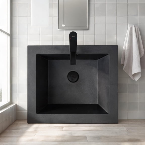 36-Inch Bathroom Vanity Countertop in Deep Black Quartz with Integrated Single Basin