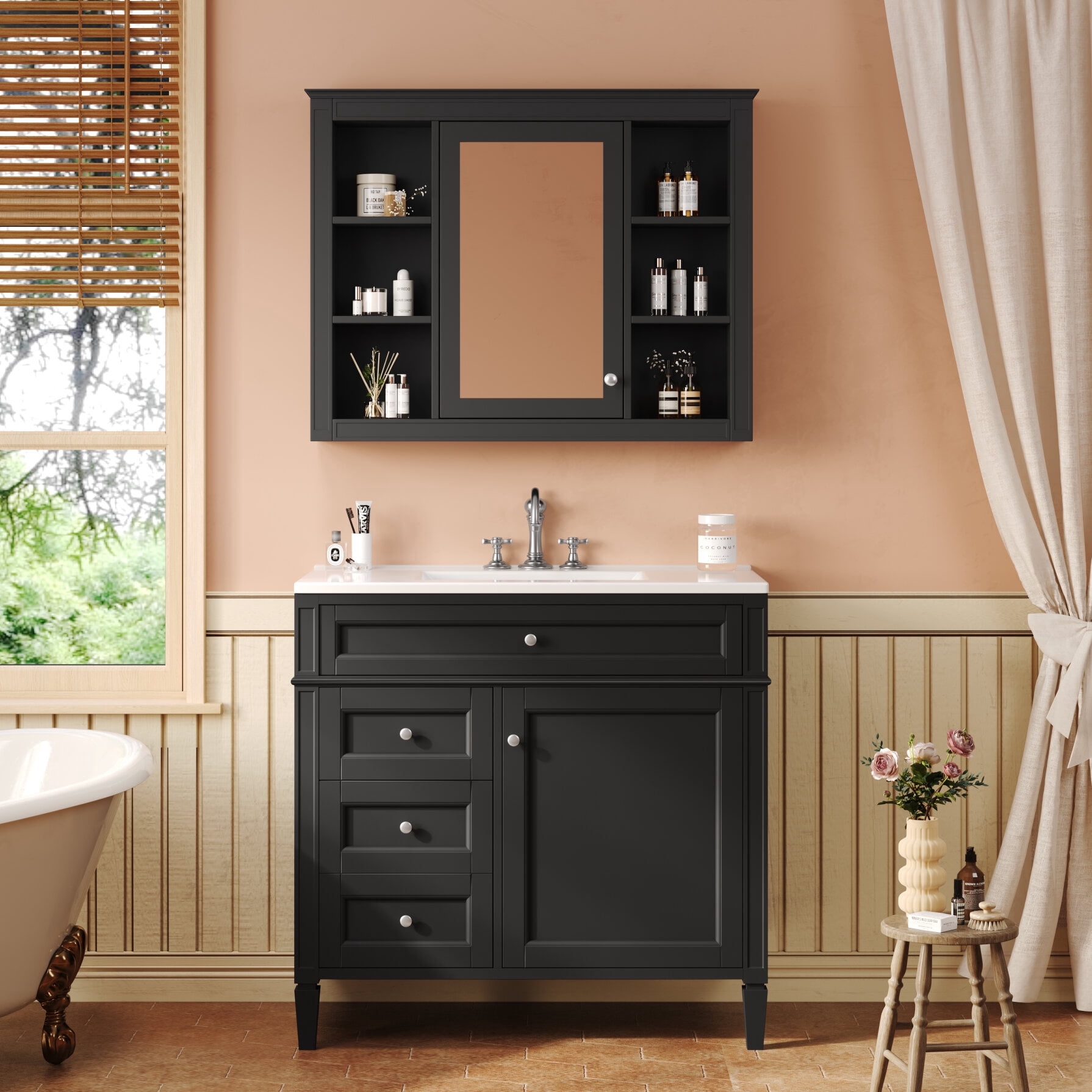36 Inch Bathroom Vanity with Medicine Cabinet - Modern Undermount Sink ...