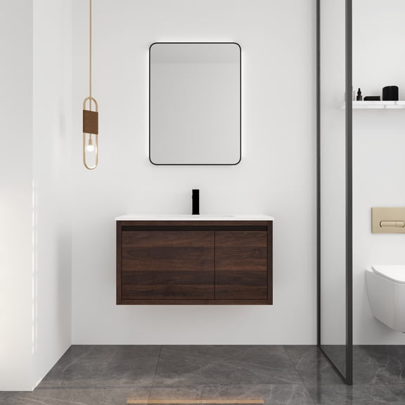 36 Inch Bathroom Vanity with Gel Sink, California Walnut