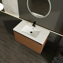 36 Inch Bathroom Vanity with Resin Countertop Sink,  2 Doors Bathroom Cabinet Set, Brown