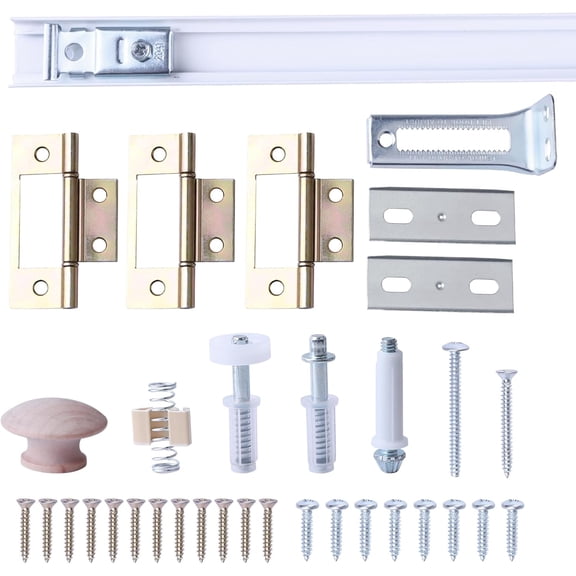 36 Inch Bi-fold Door Hardware with Track, Bifold Closet Door Hardware Repair Tool Kit, Included Steel Track, Top and Bottom Pivot, Top Guide Wheels, Spring, Metal Pivot Pin