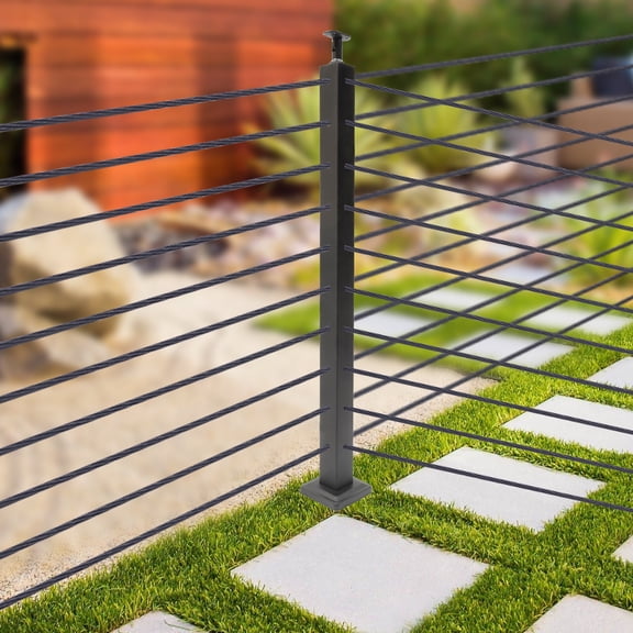 36 Inch Black 304 Stainless Steel Cable Railing Post with Pre-Drilled Holes, T-Shaped Design, Weather-Resistant Outdoor Deck & Balcony Safety Guard