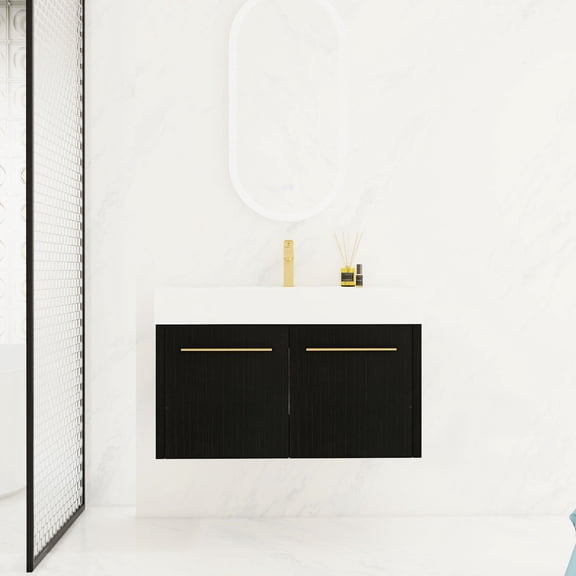 36 Inch Black Chestnut Bathroom Vanity, Easy to Clean Material, KD-Package - Save Time on Bathroom Maintenance