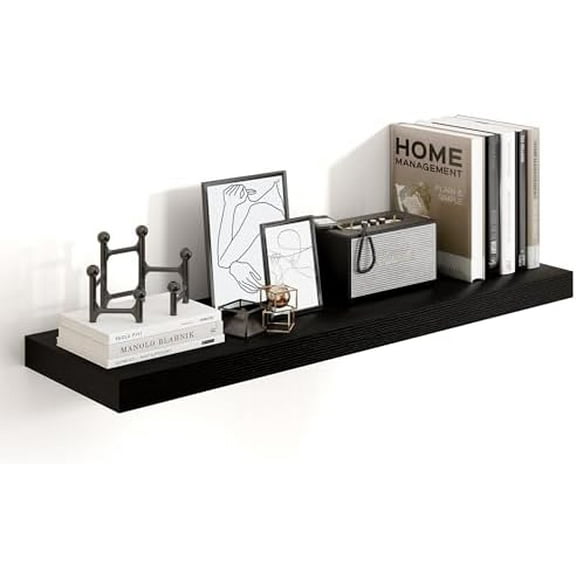 36 Inch Black Floating Shelves for Wall,10 Deep Wood Shelves with Invisible Brackets,Wall Mounted Storage & Display Shelves for Bedroom,Living Room,Kitchen,Office