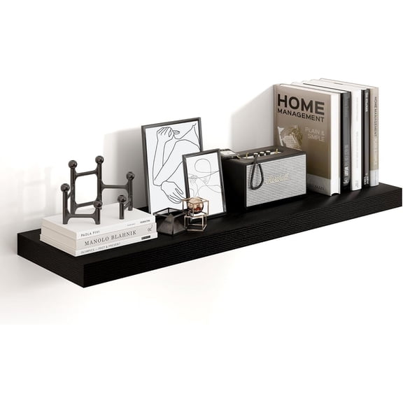 36 Inch Black Floating Shelves for Wall,10 Deep Wood Shelves with Invisible Brackets,Wall Mounted Storage & Display Shelves for Bedroom,Living Room,Kitchen,Office