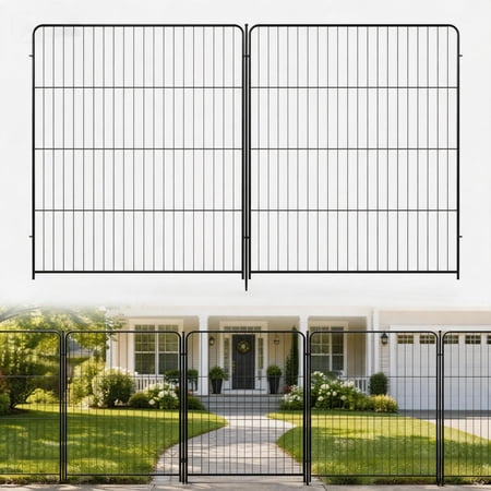 36-Inch Black Metal Garden Fence, 10 Panels 22.1ft Total, No-Dig Yard & Patio Barrier
