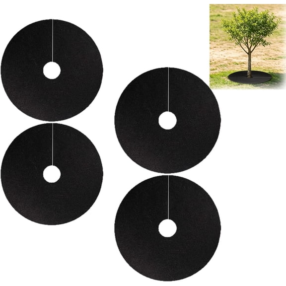 36 Inch Black Non-Woven Tree Mulch Ring, Reusable Circular Tree Rings Weed Barrier Mat for Landscaping, Breathable Moisture Retention Root Protector for Trees,4PCS:Medium