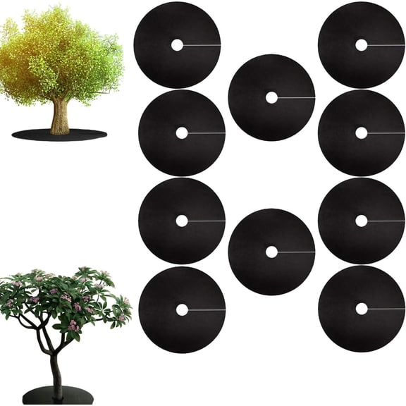 36 Inch Black Non-Woven Tree Mulch Ring, Reusable Circular Weed Barrier Mat for Landscaping, Breathable Tree Base Protector, Heavy Duty Ground Cover,Black:4