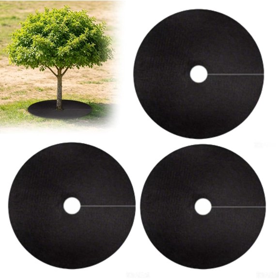 36 Inch Black Non-Woven Tree Mulch Ring, Reusable Circular Weed Barrier Mat for Landscaping Gardening, Breathable Moisture Retention Ground Cover, Plant Root Protector for Trees