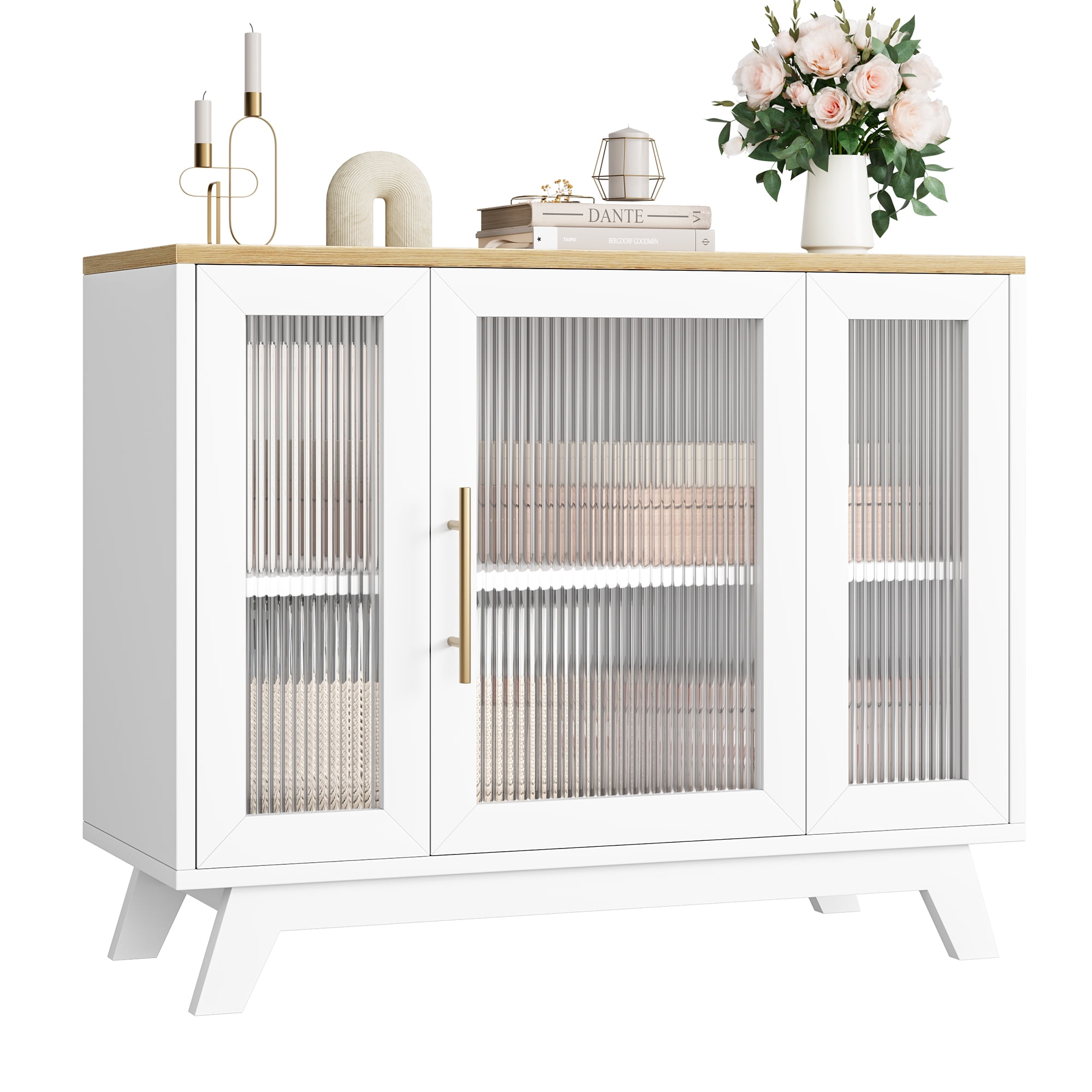 36-Inch Buffet Cabinet with Glass Doors, Modern Sideboard with Storage ...