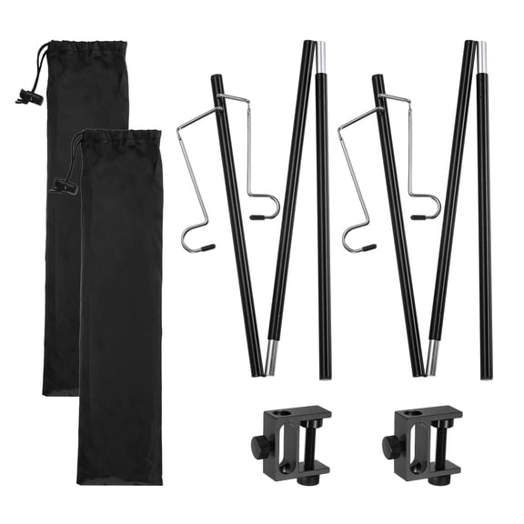 36 Inch Camping Lantern Stand Pole with 2 Hooks- Black 2 Set Portable Aluminum Tabletop Light Hanging Holder for Outdoor Camping Table (Ground Stake Not Included)