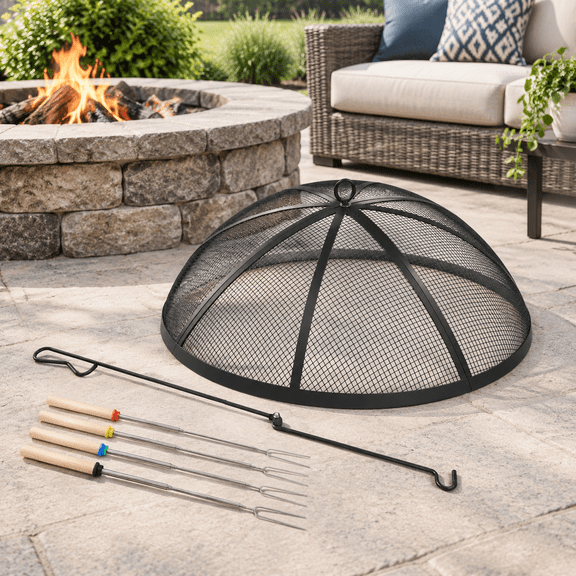 36-Inch Cast Iron Round Heavy Duty Steel Fire Pit Spark Screen