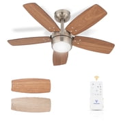 36 Inch Ceiling Fan with Light and remote for Kitchen Kids Room Doem RoomBrushed Nickel+Walnut