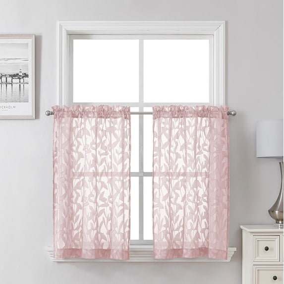 36 Inch Charcoal Grey Sheer Curtains 2 Panels Textured Jacquard Leaf ...