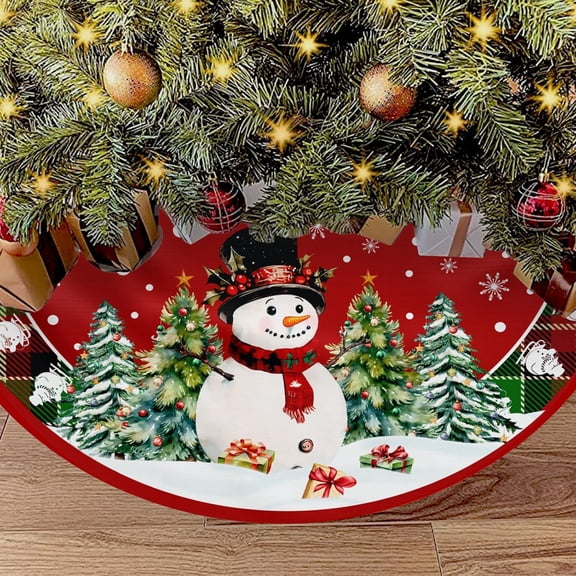 36 Inch Christmas Tree Skirt, Snowman Trees Mat for Merry Christmas Halloween Indoor Home Holiday Party Decorations