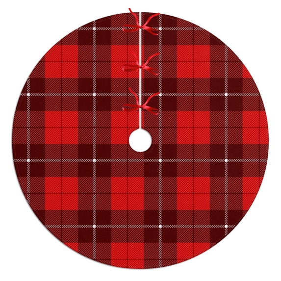 36 Inch Christmas Tree Skirt – Velvet Plush Tree Mat, Soft Thickened Polyester with Red Ties, Single-Sided Printing, Available in 30in/36in/48in, Perfect for Holiday Xmas Tree Decoration