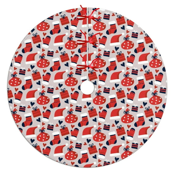 36 Inch Christmas Tree Skirt – Velvet Plush Tree Mat, Soft Thickened Polyester with Red Ties, Single-Sided Printing, Available in 30in/36in/48in, Perfect for Holiday Xmas Tree Decoration