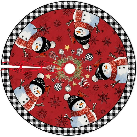 36 Inch Christmas Tree Skirt, Winter Snowman Joy Snowflake Trees Mat for Merry Christmas Halloween Indoor Home Holiday Party Decorations