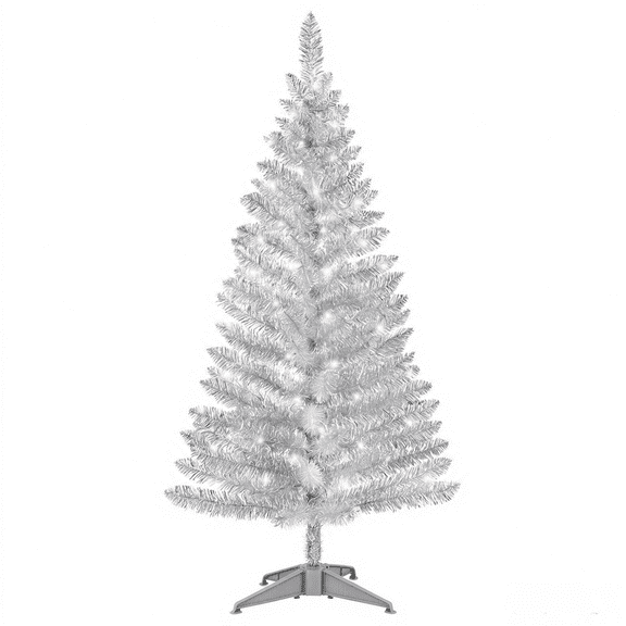 Cowin 4ft Artificial Christmas Tree,Pre-lit Tinsel Pine Spruce Tree, Small Xmas Tree for Home, Office and Party,White
