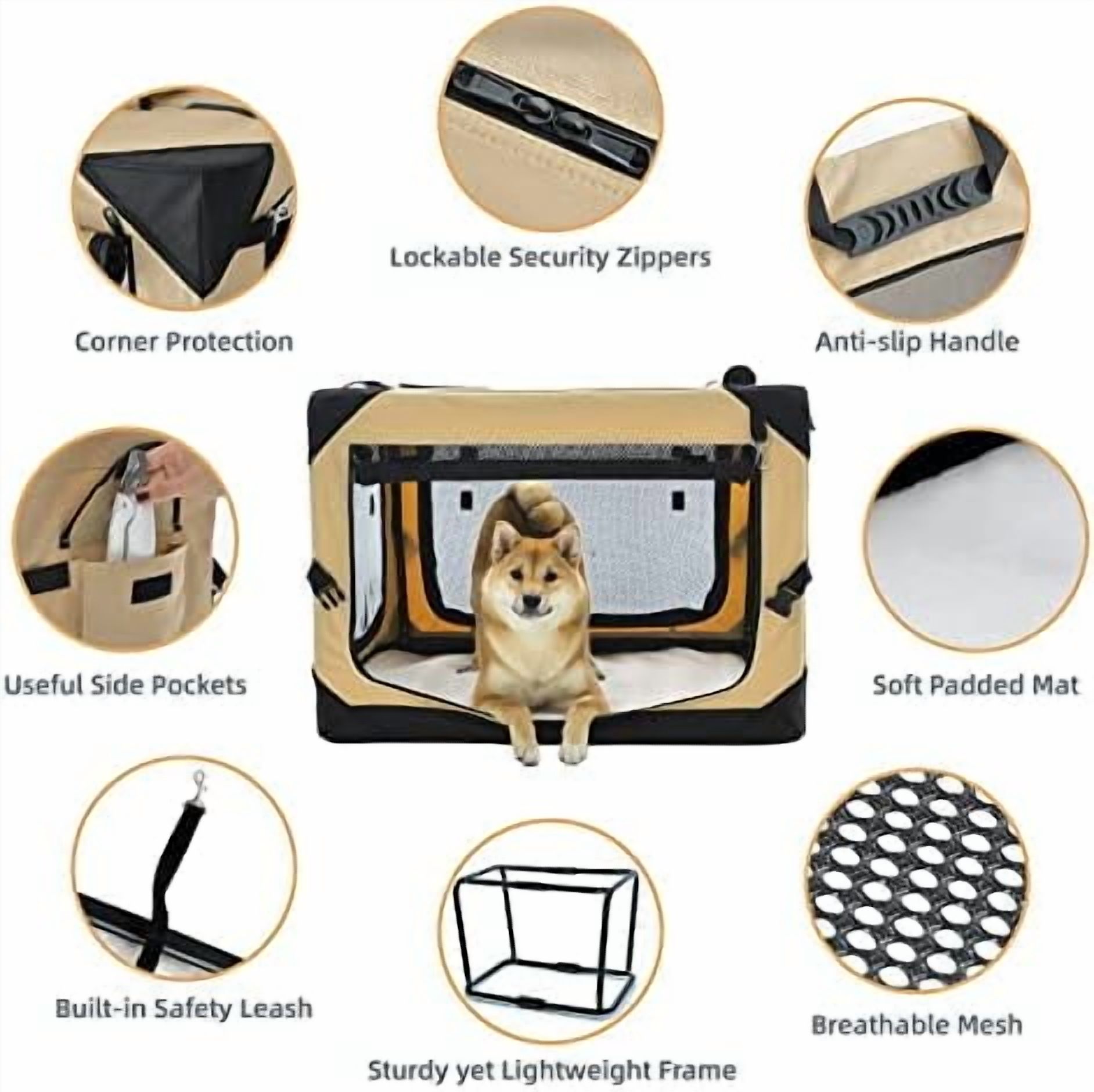 36 Inch Collapsible Dog Crate for Large Dogs, 4-Door Foldable Soft Dog ...