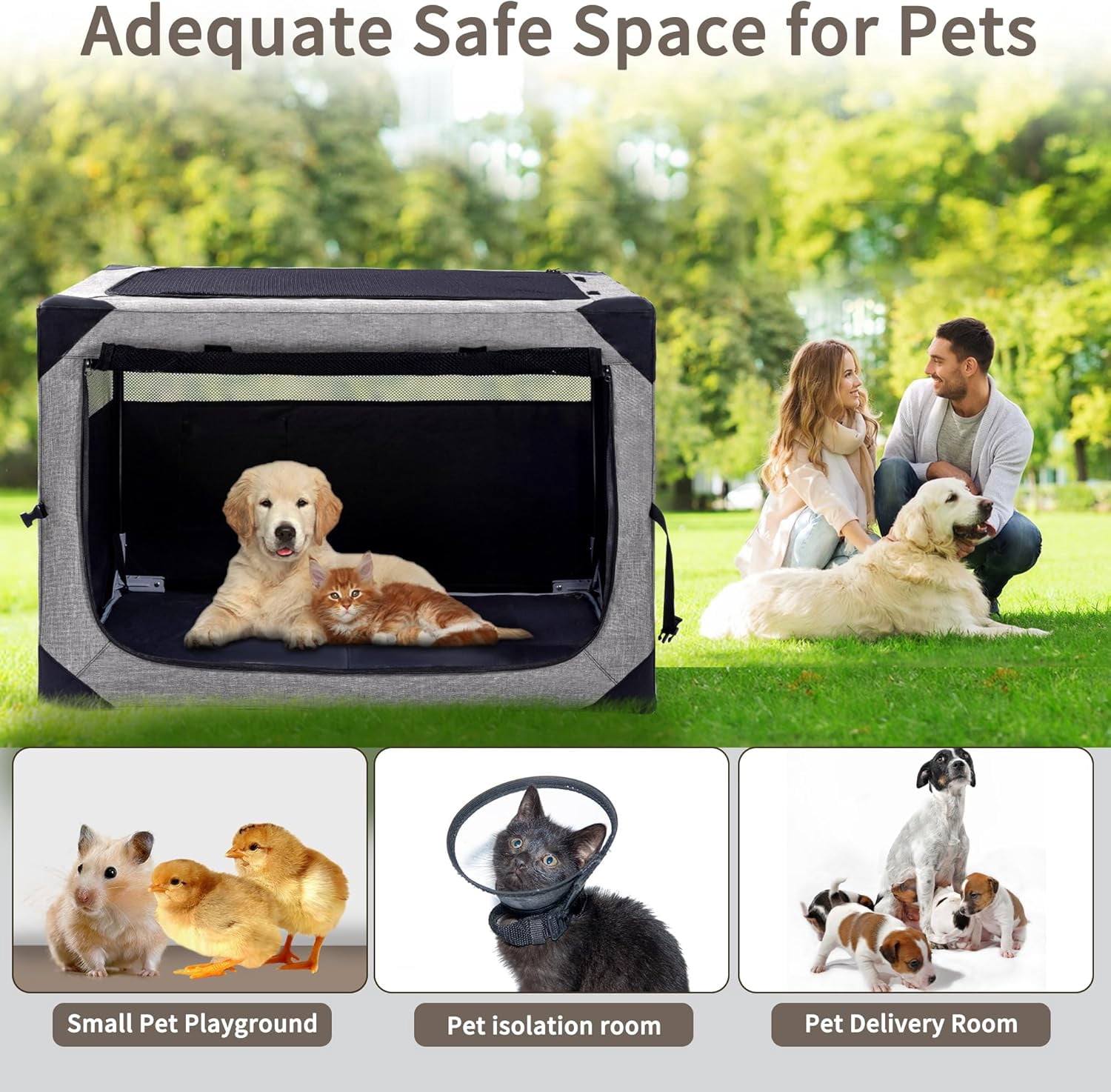 36 Inch Collapsible Soft Dog Crate with Chew Proof Mesh for Large Dogs
