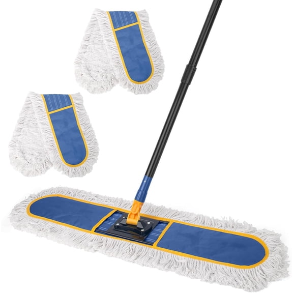 36 Inch Commercial Dust Mop for Floor Cleaning, Industrial Wet Dry Mop with Long Handle and 2 Washable Cotton Mop Pads for Hardwood, Tile, Concrete and Laminate Floors