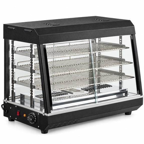 36-Inch Commercial Heated Display Case, 3-Shelf Countertop, Black ...