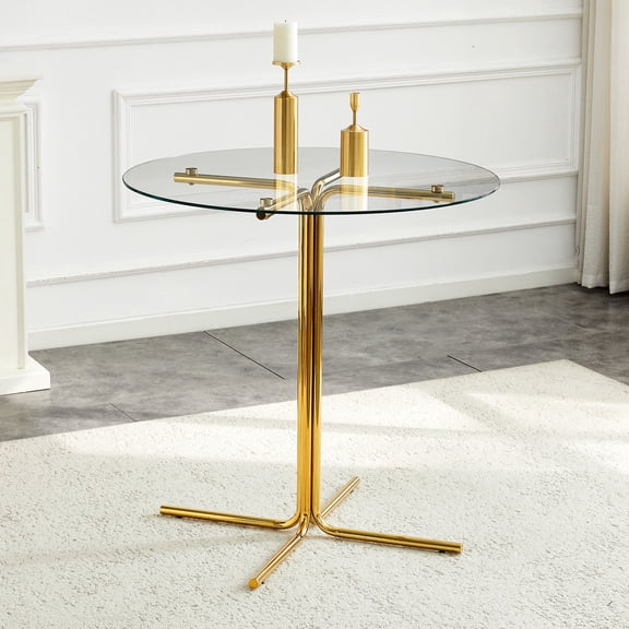36 Inch Compact Glass Round Glass Bar Dining Table with Tempered Glass Top Sturdy Gold Chrome Four-Claw Base for Kitchen Home Bar Small Spaces