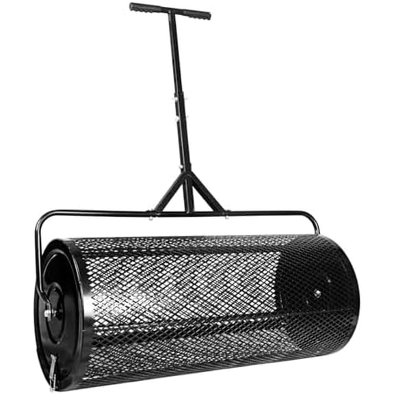 36 Inch Compost Spreader and Peat Moss Spreader, 36" Lawn Spreader Roller Spreader with Height Adjustable T Shaped Handle, Steel Mesh Basket Garden Spreader for Spreading Manure Topsoil, Black