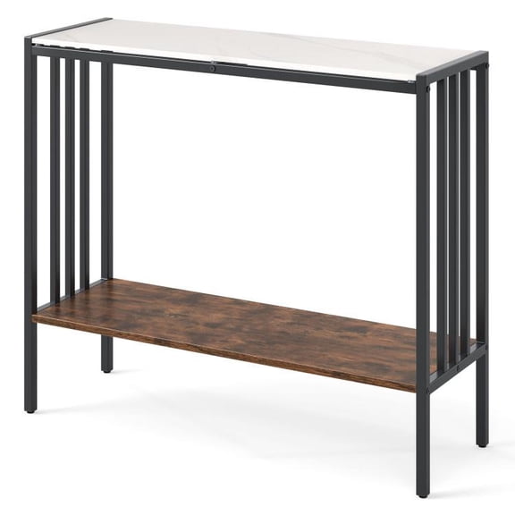 36 Inch Console Table 2 Tier Industrial Foyer Table with Sintered Stone Tabletop