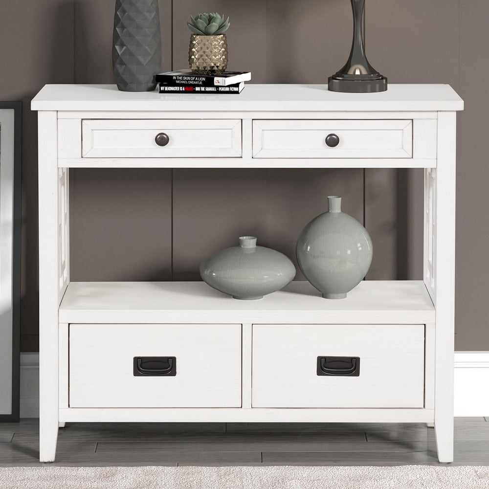 36'' Farmhouse Console Table, Pine Wood Entry Sofa Table with 4 Drawers ...