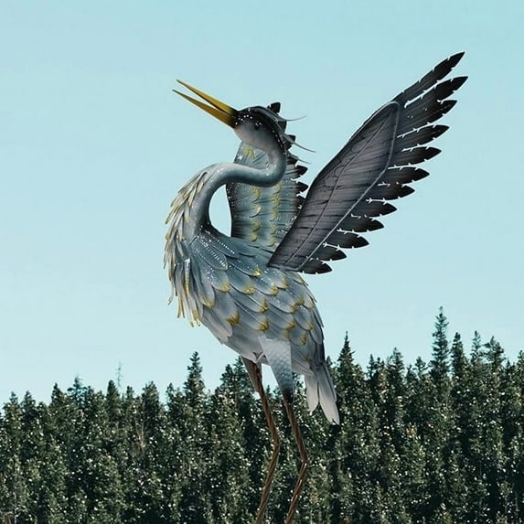 36 Inch Crane Statue for Garden Decor, Bird Yard Art Coastal Ocean Decor, Outdoor Heron Garden Animal Sculpture for Backyard, Yard, Patio, Porch, Gray, 1Pc