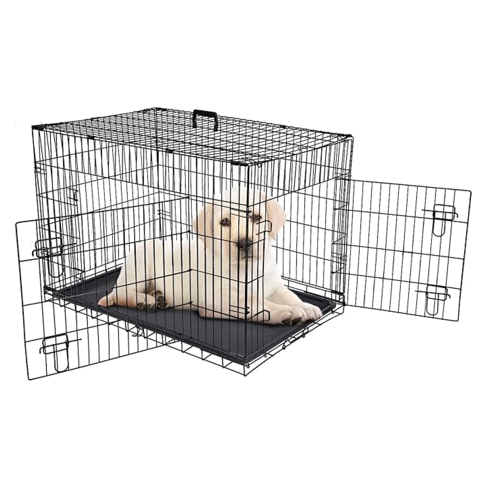 36-Inch Double Door Dog Crates Folding Metal Pet Kennel Wire Cage with ...