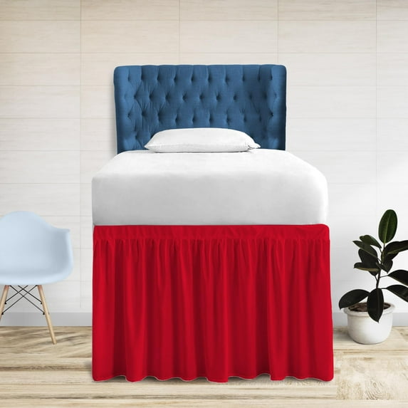 36 Inch Drop Full XL Size Dorm Bed Blood Red Solid Bed Skirt Lightweight Ruffled Pattern Split Corner Premium Hotal Quality With Flexible Elastic & Fade Resistent