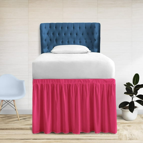 36 Inch Drop Full XL Size Dorm Bed Hot Pink Solid Bed Skirt Lightweight Ruffled Pattern Split Corner Premium Hotal Quality With Flexible Elastic & Fade Resistent