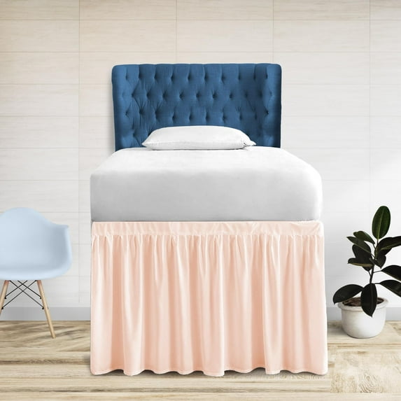 36 Inch Drop Full XL Size Dorm Bed Peach Solid Bed Skirt Lightweight Ruffled Pattern Split Corner Premium Hotal Quality With Flexible Elastic & Fade Resistent