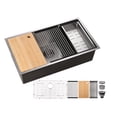 thumbnail image 1 of 36 Inch Drop In & Undermount Kitchen Sink, Single Bowl Stainless Steel Kitchen Sink, Deep Basin Rust Resistant Farmhouse Sink with Noise Canceling Technology Brushed Silver, 1 of 9