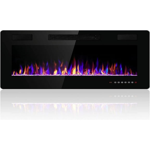 36 Inch Electric Fireplace Insert Ultra-Thin - Recessed & Wall-Mounted Heater with Thermostat, Adjustable Flame, Remote Control - Linear with Timer, Touch Screen, 750/1500W
