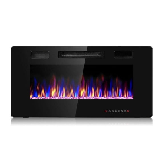 36 Inch Electric Fireplace Wall Mounted, 1500W Recessed Linear Fireplace Heater with 12 Flame Colors, 5 Brightness Levels, Remote Control & Timer, Black